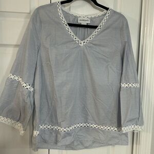 Peck & Peck Navy and White Striped Blouse